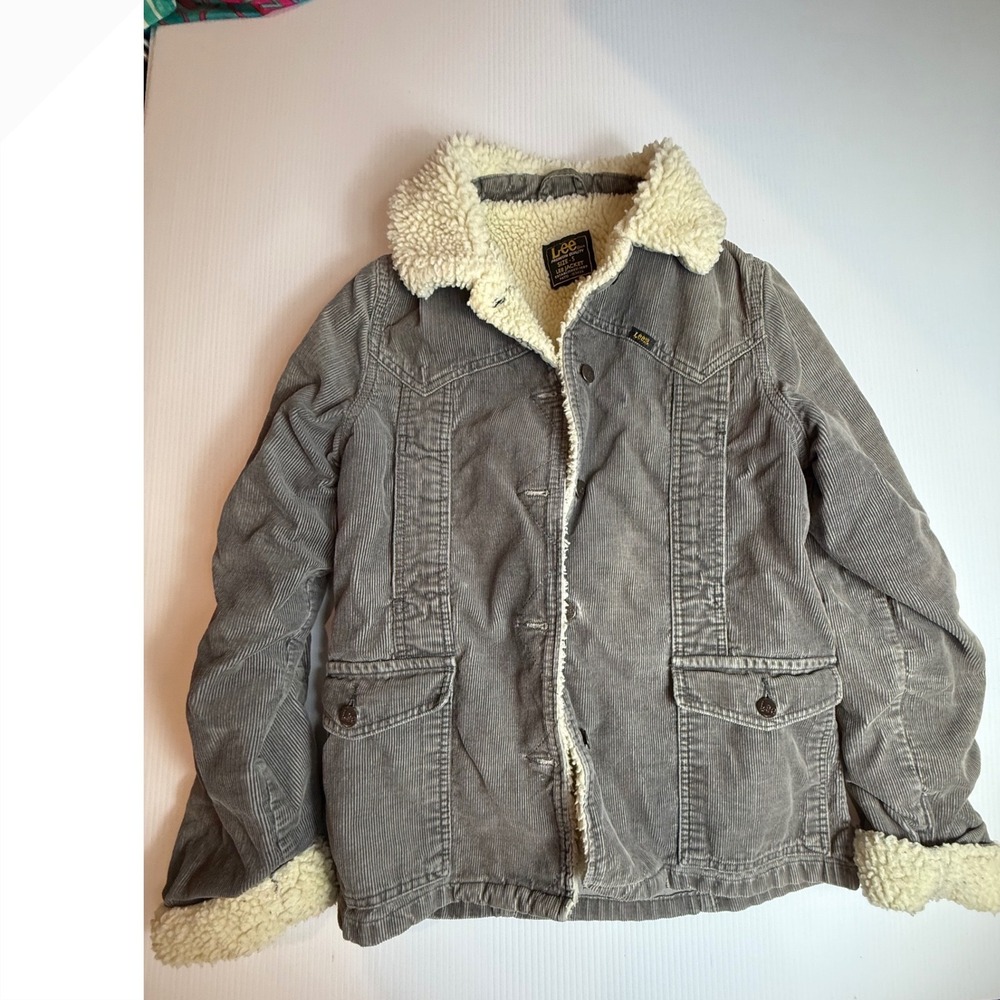 Lee Womens Grey Corduroy Sherpa Lined Jacket Small Western Trucker Coat Vintage
